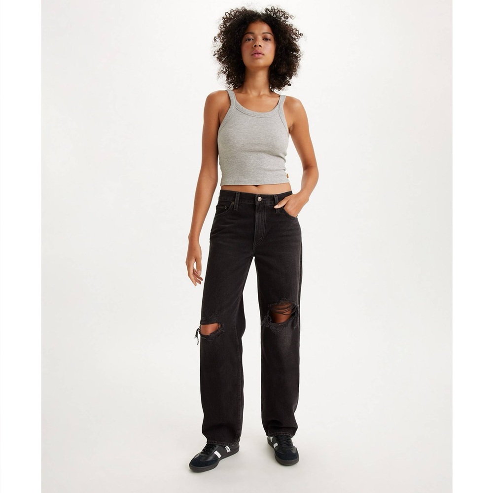 LEVI’S WOMEN’S BAGGY DAD DISTRESSED STRAIGHT LEG JEANS SIZE 27 BLACK A34940018